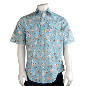 Rockmount Retro Campers Print Short Sleeve Western Shirt Men's Size XL